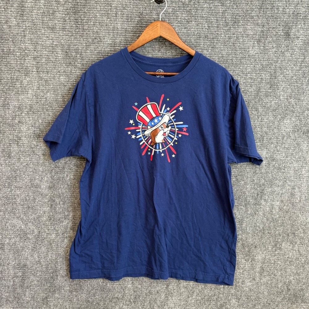 Buc-ees Mens XL T-Shirt Navy Blue Patriotic Land of the Free Home of the Beaver